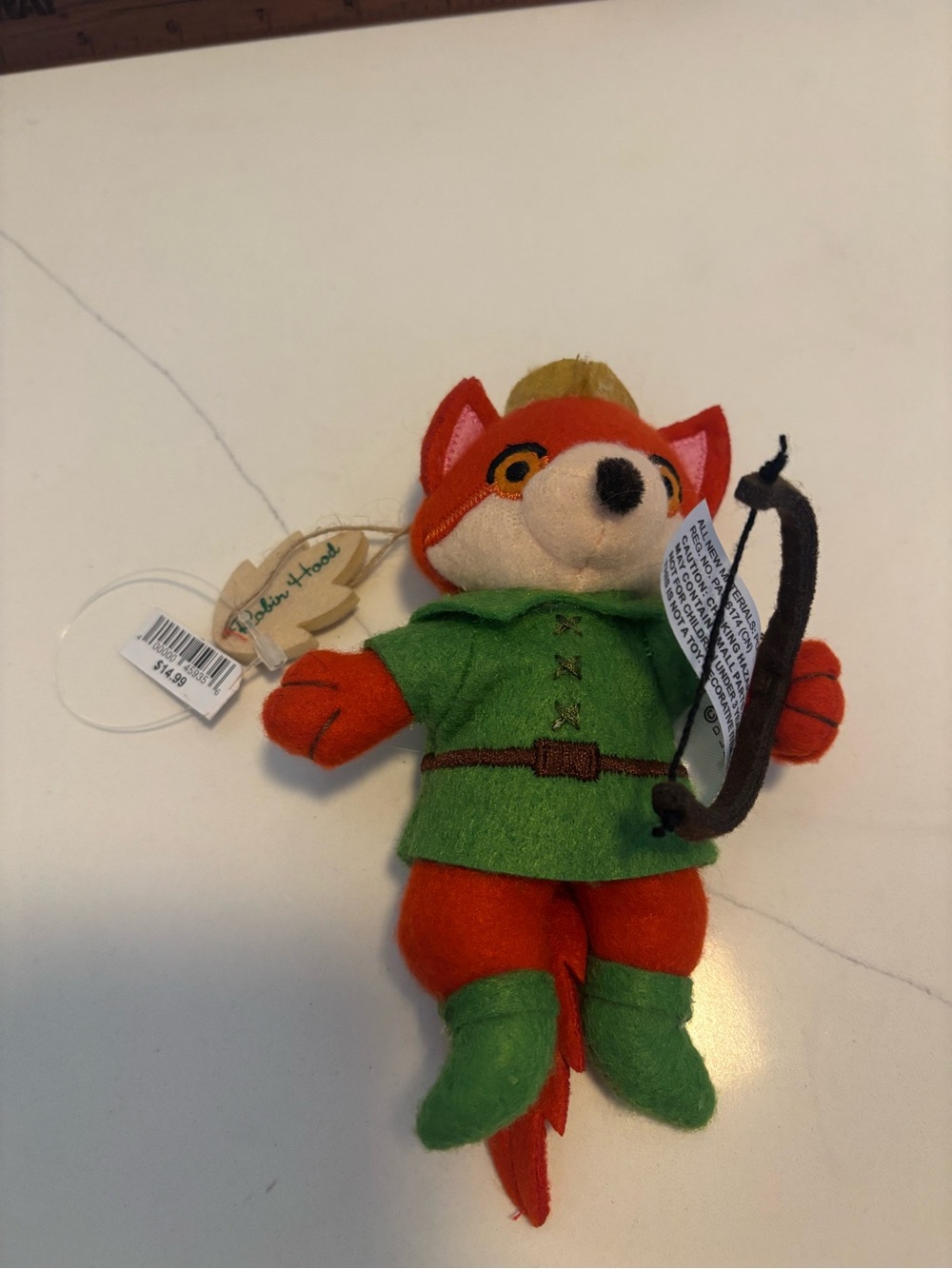 Disney Parks Robin Hood Storybook Plush Felt Ornament Fox Bow Arrow 6 inch
